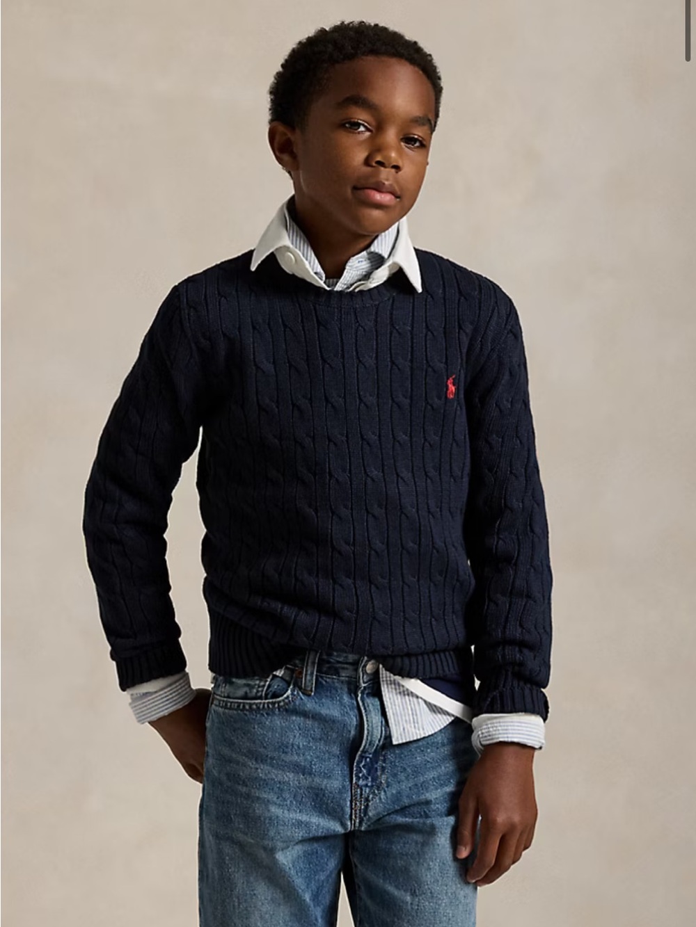 Polo Ralph Lauren Kids Navy Cable-Knit Cotton Sweater Size 6